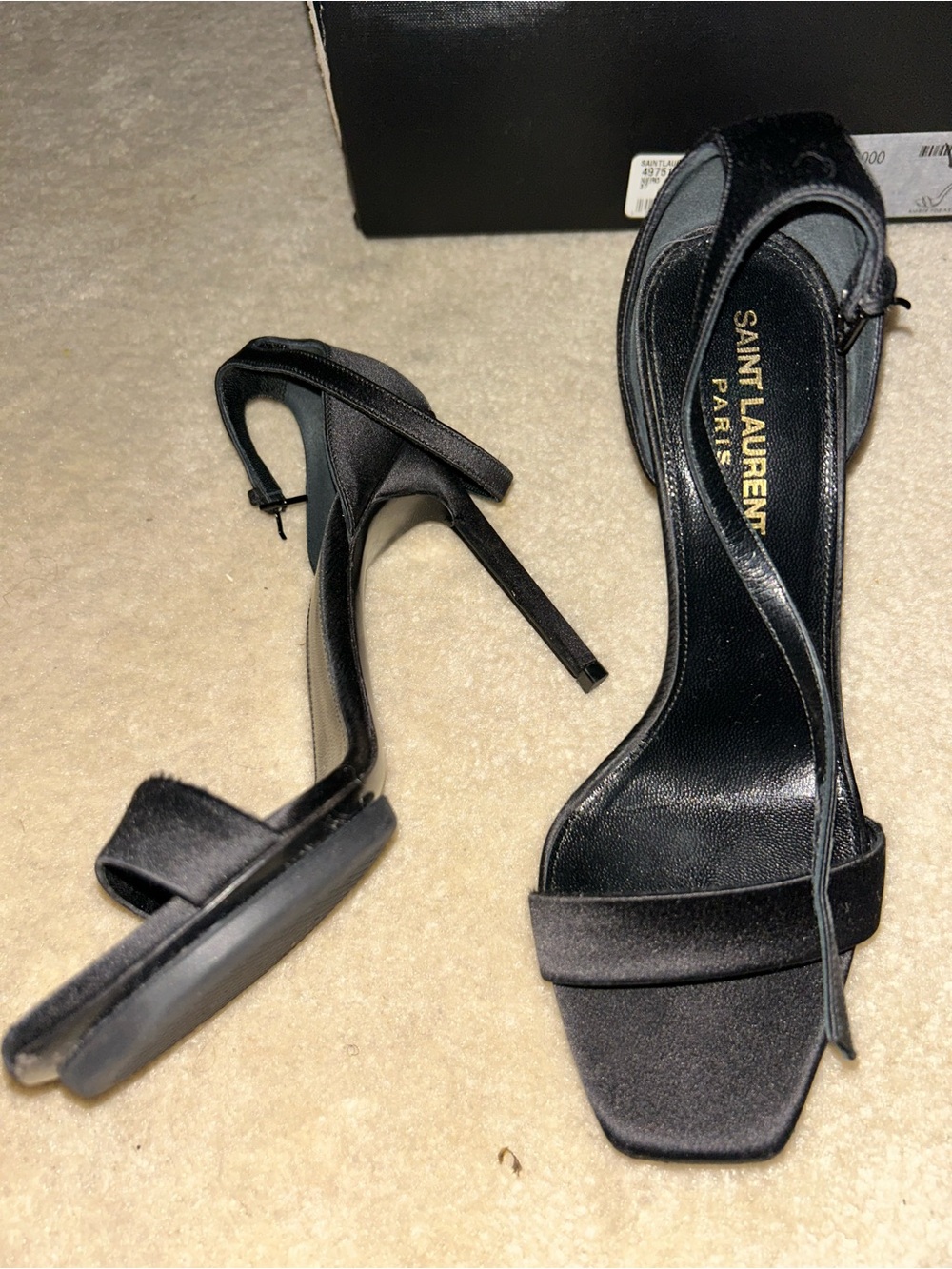 Saint Laurent Black Ankle-Strap Sandals - Picture 3 of 7